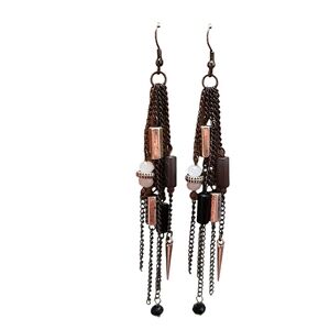 Vintage silver chain beaded tassel earrings